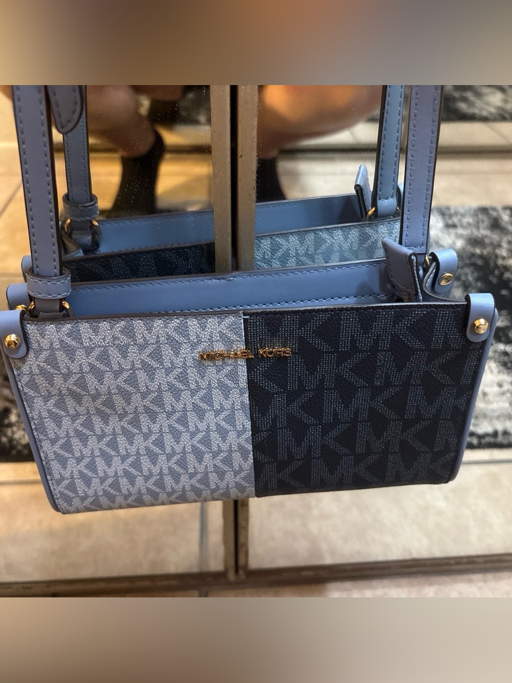MICHAEL KORS Two-Tone Light Blue and Navy Signature Shoulder Bag